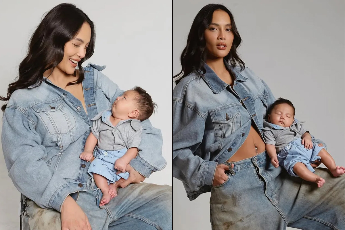 Erika Carlina tampil memesona dengan tubuh ramping saat photoshoot bersama buah hati Andrew dan kekasihnya Bravy.