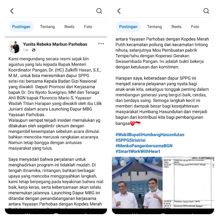 Wabup Humbahas Curhat di Medsos Ada Segelintir Oknum Ambil Kesempatan Launching MBG.