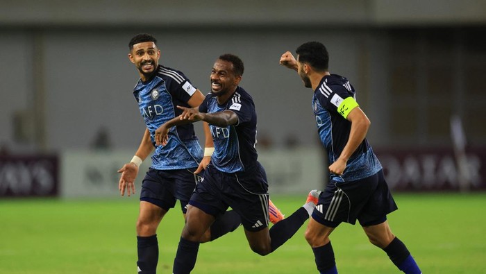 Joao Felix merayakan gol kedua Al Nassr ke gawang Al Zawraa dalam lanjutan Liga Champions Asia 2 di Baghdad.