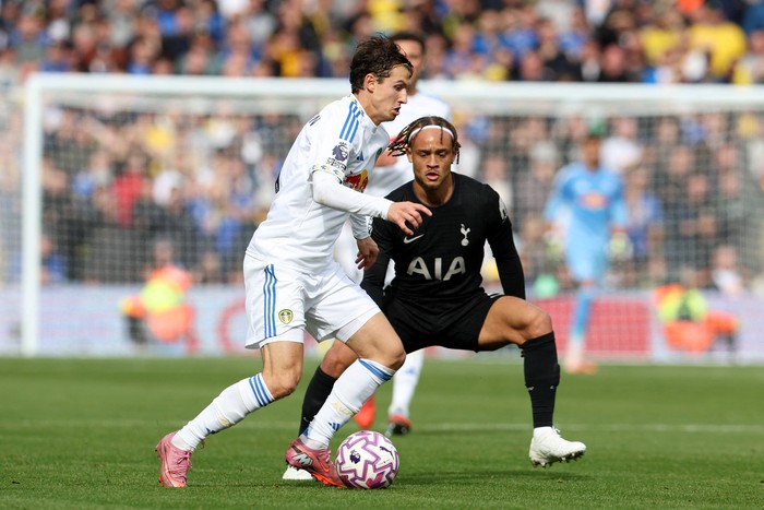 Mohammed Kudus merayakan gol penentu kemenangan Tottenham Hotspur atas Leeds United di Elland Road, Sabtu (4/10/2025).