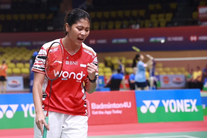 Pebulutangkis muda Indonesia menang atas Hong Kong di Kejuaraan Dunia Junior 2025, Guwahati, India.