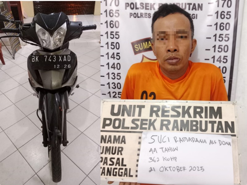SR alias Dona, pelaku curanmor yang ditangkap warga dan kini telah ditahan di Mapolsek Rambutan.