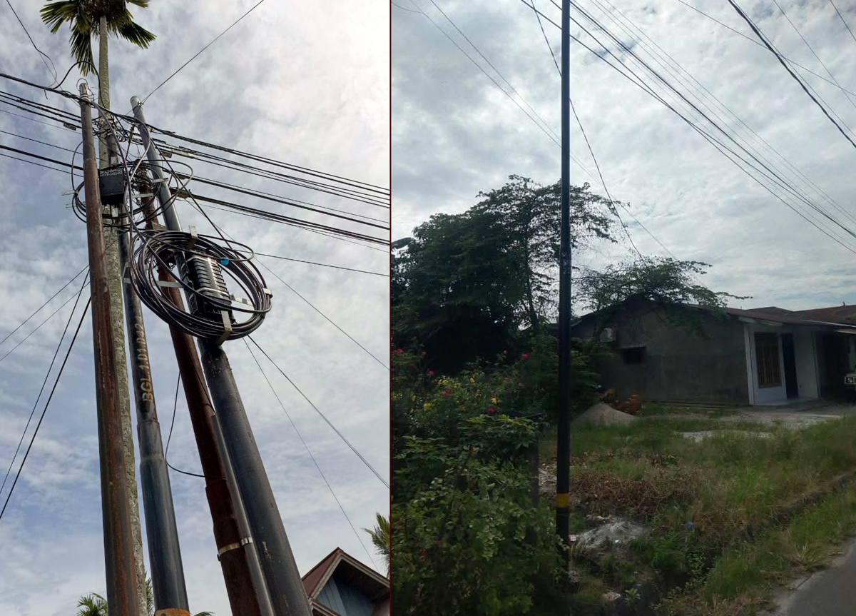 Salah satu tiang wifi di Asahan yang dipersoalkan warga karena berdiri di atas lahan tanpa izin.