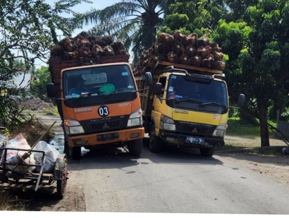 Warga meminta truk overtonase dilarang melintas di Jalan Saribu Asih, Simalungun, karena merusak jalan dan membahayakan pengguna jalan.