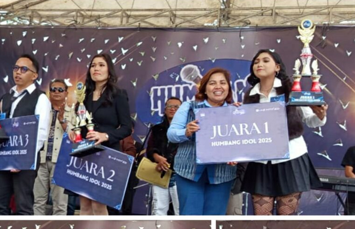 Juara Humbang Idol 2025 di panggung Geosite Sipinsur, Kabupaten Humbang Hasundutan, Sabtu (25/10/2025). Ajang ini disaksikan ribuan pengunjung dengan latar panorama Danau Toba.