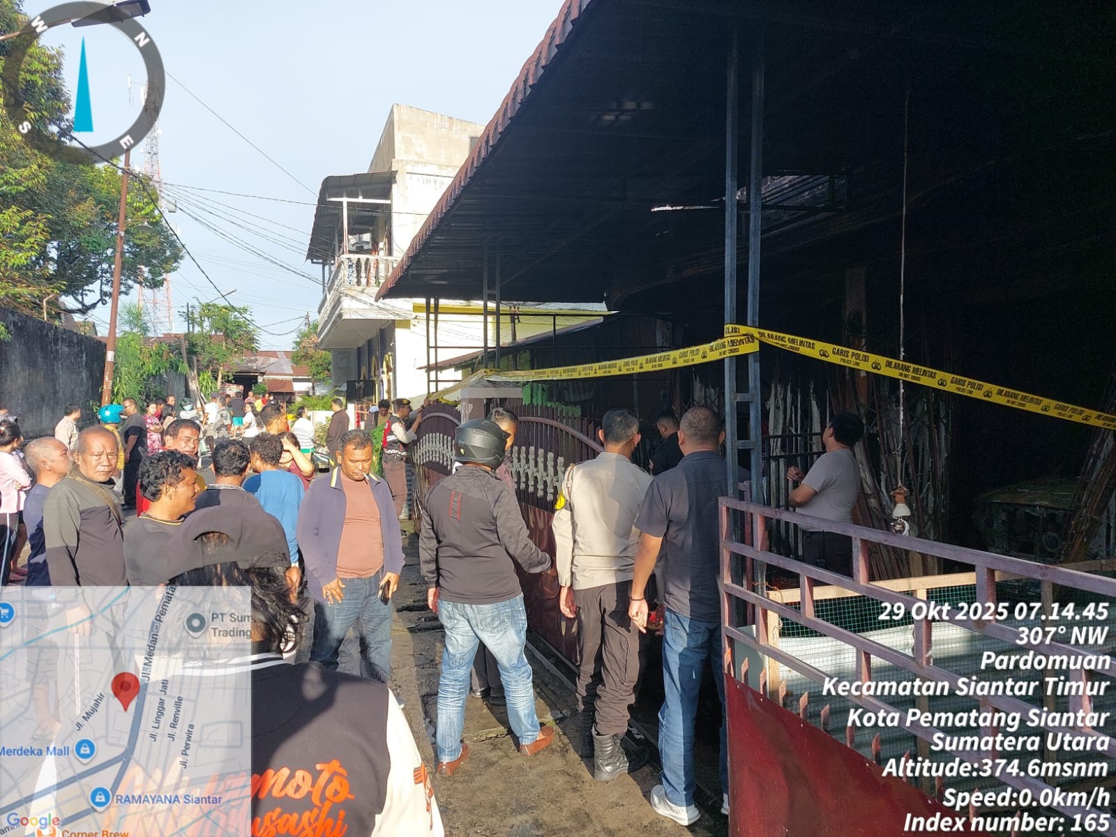 Lokasi kebakaran ruko di Jalan Ahmad Yani, Gang Udang, Pematangsiantar.