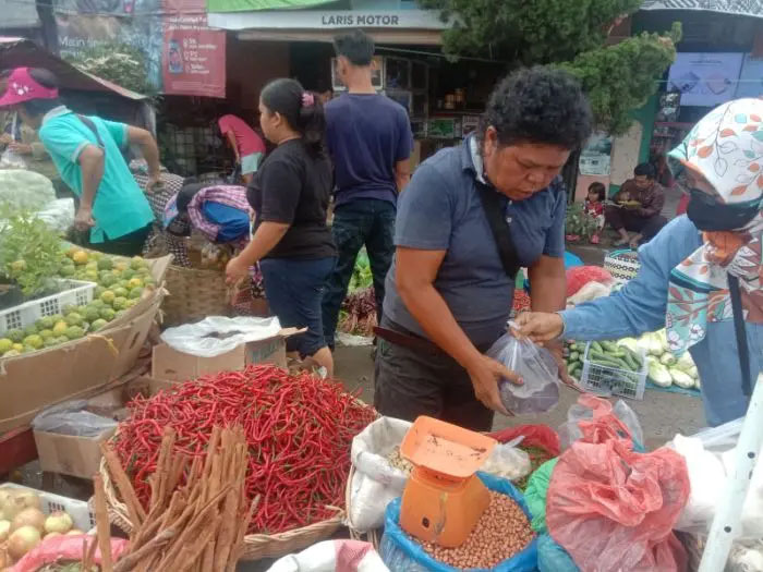 Pedagang menata andaliman di Pasar Porsea, Kabupaten Toba. Harga bumbu khas Batak ini tembus Rp500 ribu per kilogram karena stok petani menipis.
