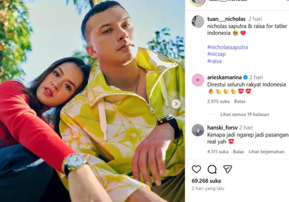 Raisa bersandar manja di bahu Nicholas Saputra saat sesi pemotretan Tatler Indonesia, memicu netizen ramai-ramai menjodohkan keduanya.