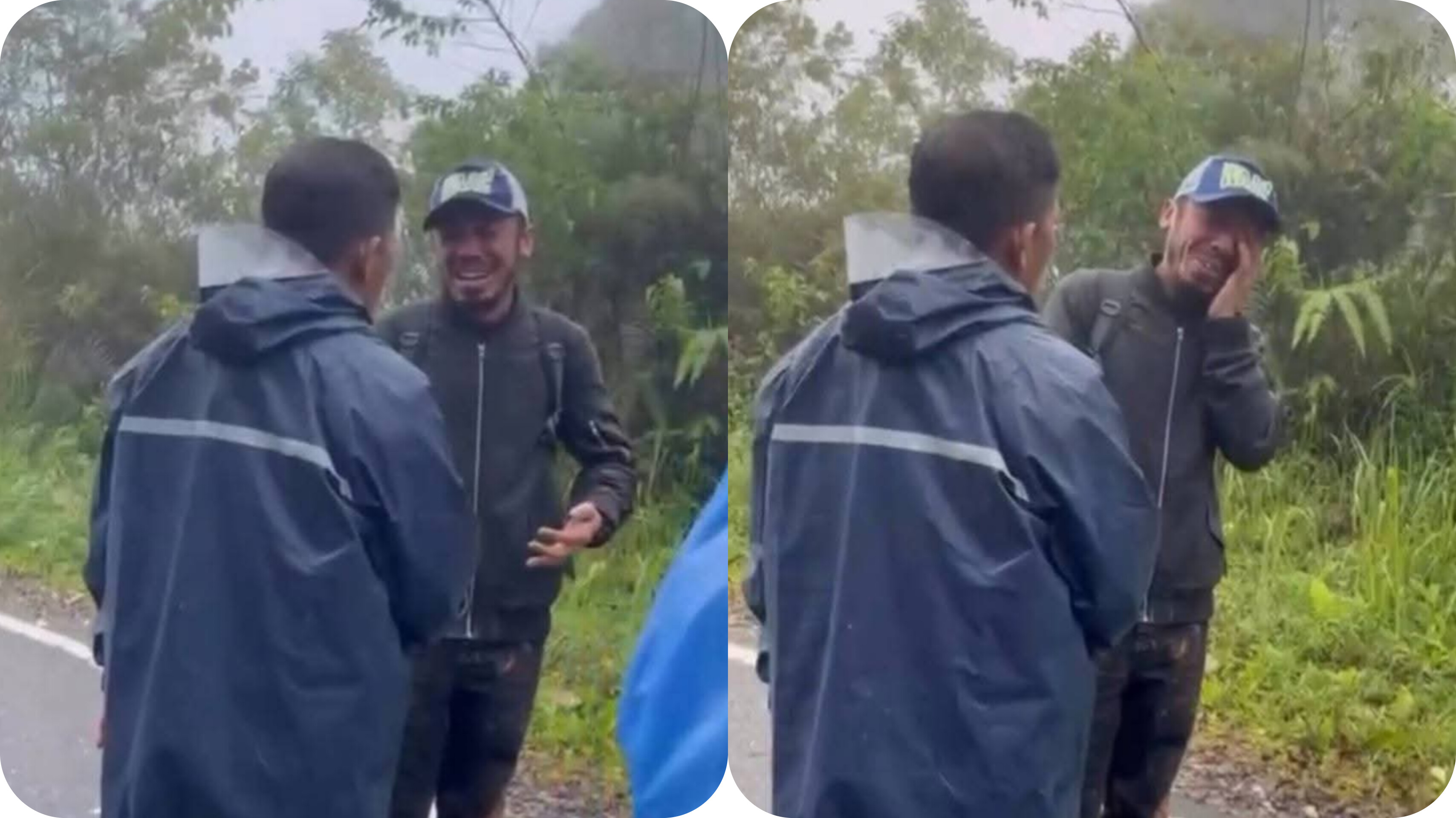 Ebyn Hutauruk menangis saat disapa Masinton, usai berjalan tanpa alas kaki menuju Tukka, Tapanuli Tengah, mencari istri dan dua anaknya yang hilang kontak saat bencana Sibolga.
