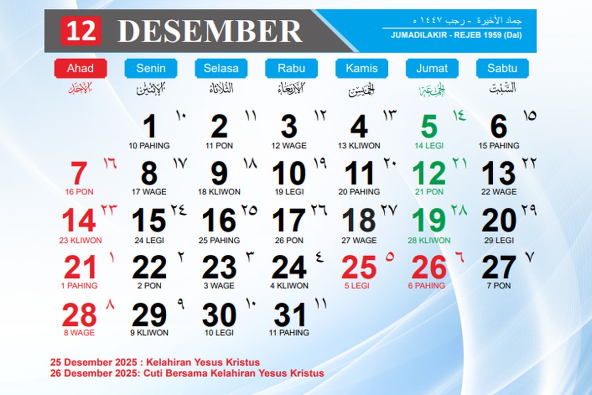 Ilustrasi libur Natal 2025. Pemerintah menetapkan cuti bersama pada 26 Desember, menciptakan long weekend empat hari.