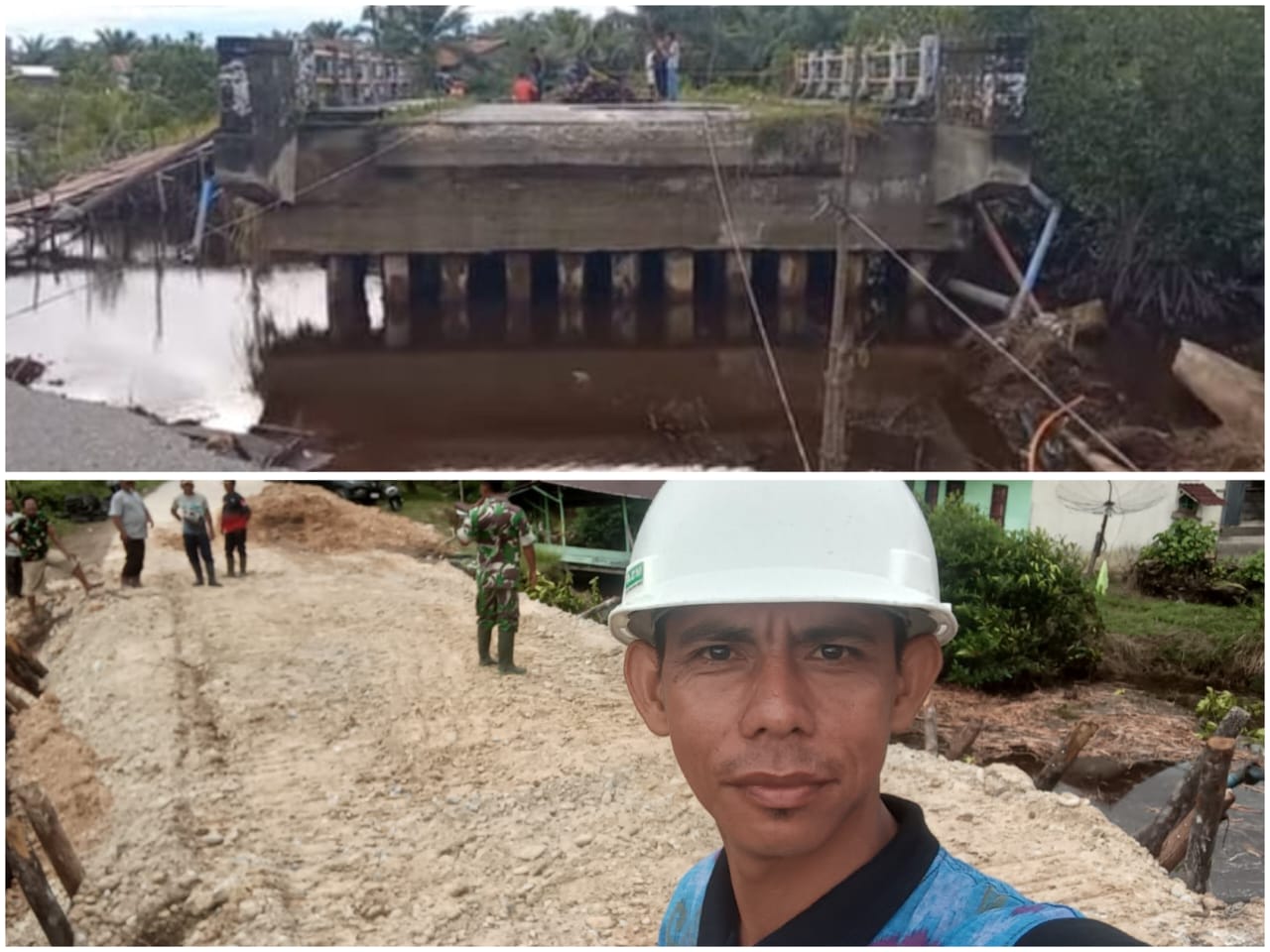 Kondisi jembatan di Aceh Singkil sesudah diperbaiki secara darurat oleh warga bersama Dishub, TNI, dan Polri pascabanjir.
