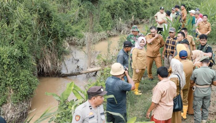 Wakil Bupati Madina Atika Azmi Utammi Nasution meninjau proses normalisasi Sungai Aek Namora di Desa Banua Rakyat, Kecamatan Naga Juang.