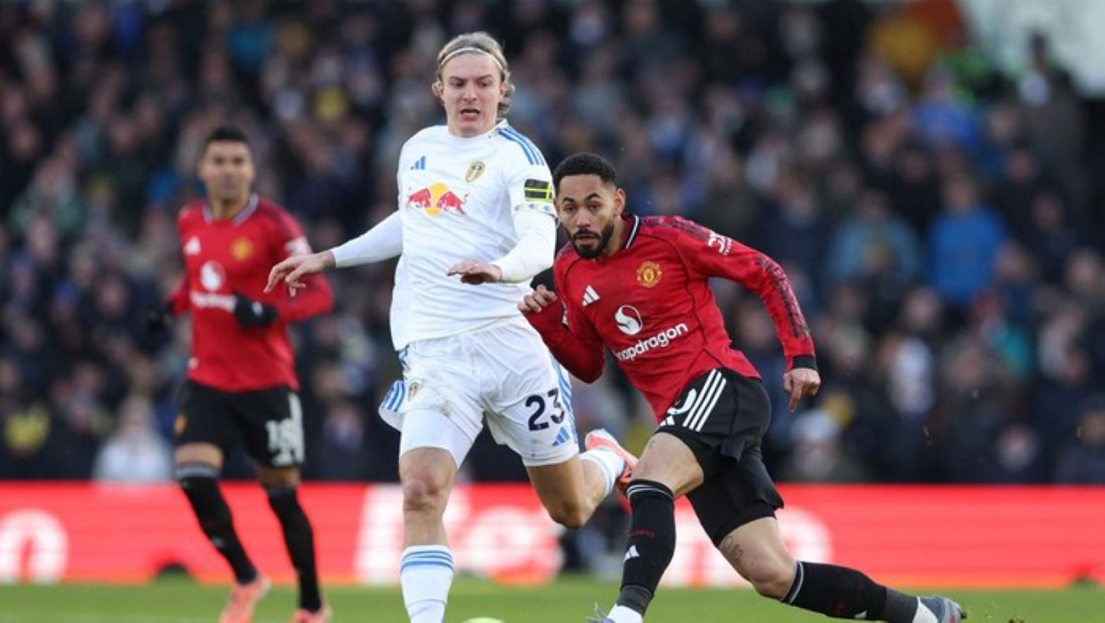 Matheus Cunha dalam laga Liga Inggris antara Manchester United kontra Leeds United yang berakhir 1-1 di Elland Road.