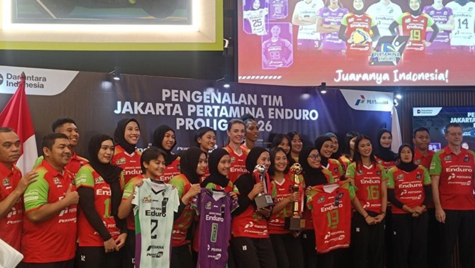 Megawati Hangestri Pertiwi diperkenalkan sebagai pemain Jakarta Pertamina Enduro pada launching tim Proliga 2026 di Jakarta.