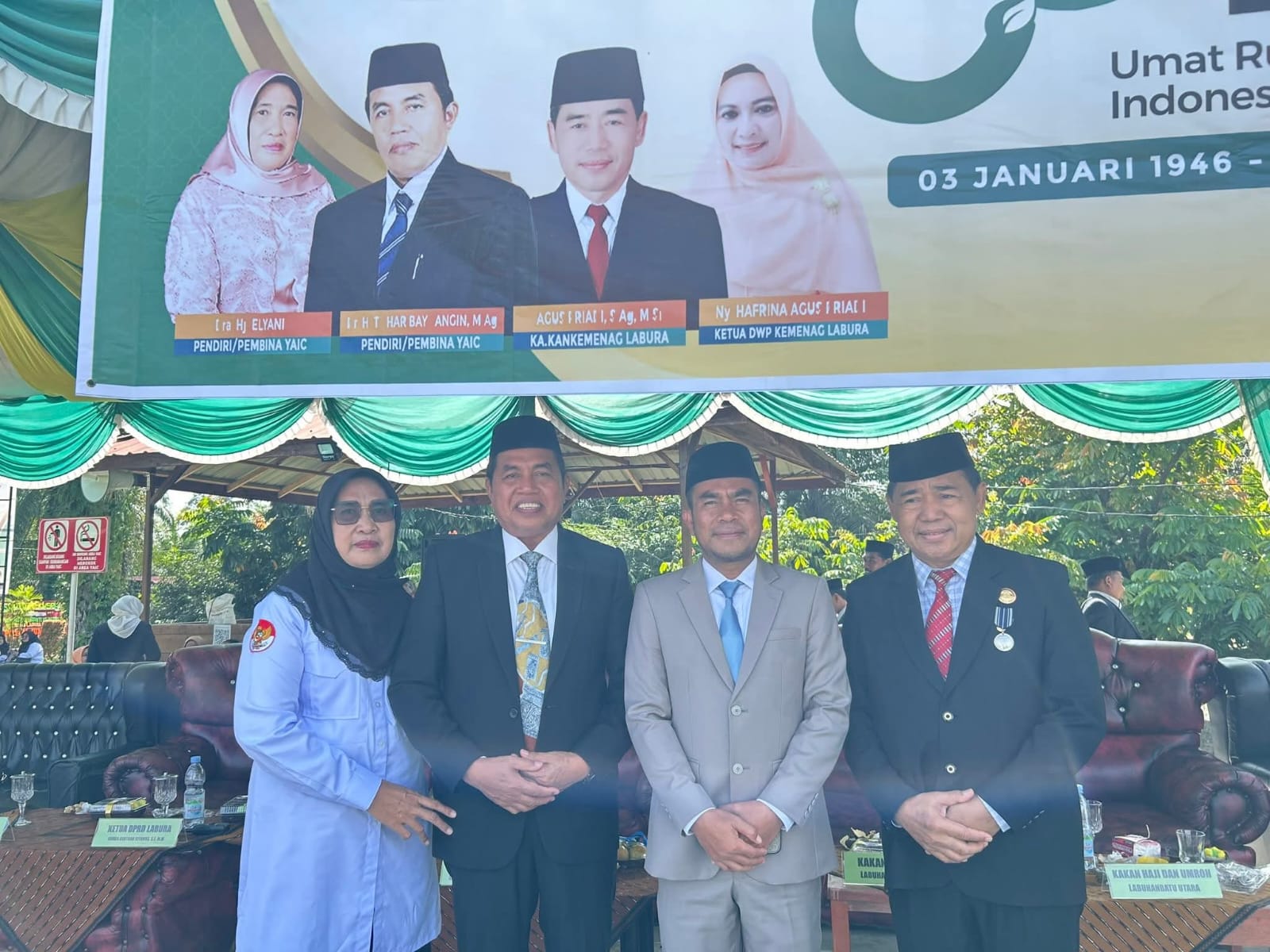 Wakil Bupati Labuhanbatu Utara Dr H Samsul Tanjung bersama Kepala Kantor Kemenag Agus Priadi saat memimpin upacara HAB Kemenag ke-80 di Labura.