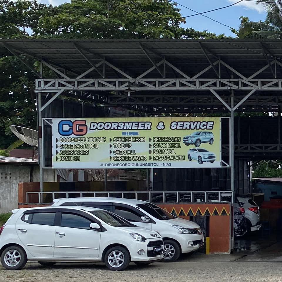 Bengkel CG Door Smeer dan Service Jalan Diponegoro Km 2, Desa Sifalaete, Kecamatan Gunungsitoli, Kota Gunungsitoli, Sumatera Utara.