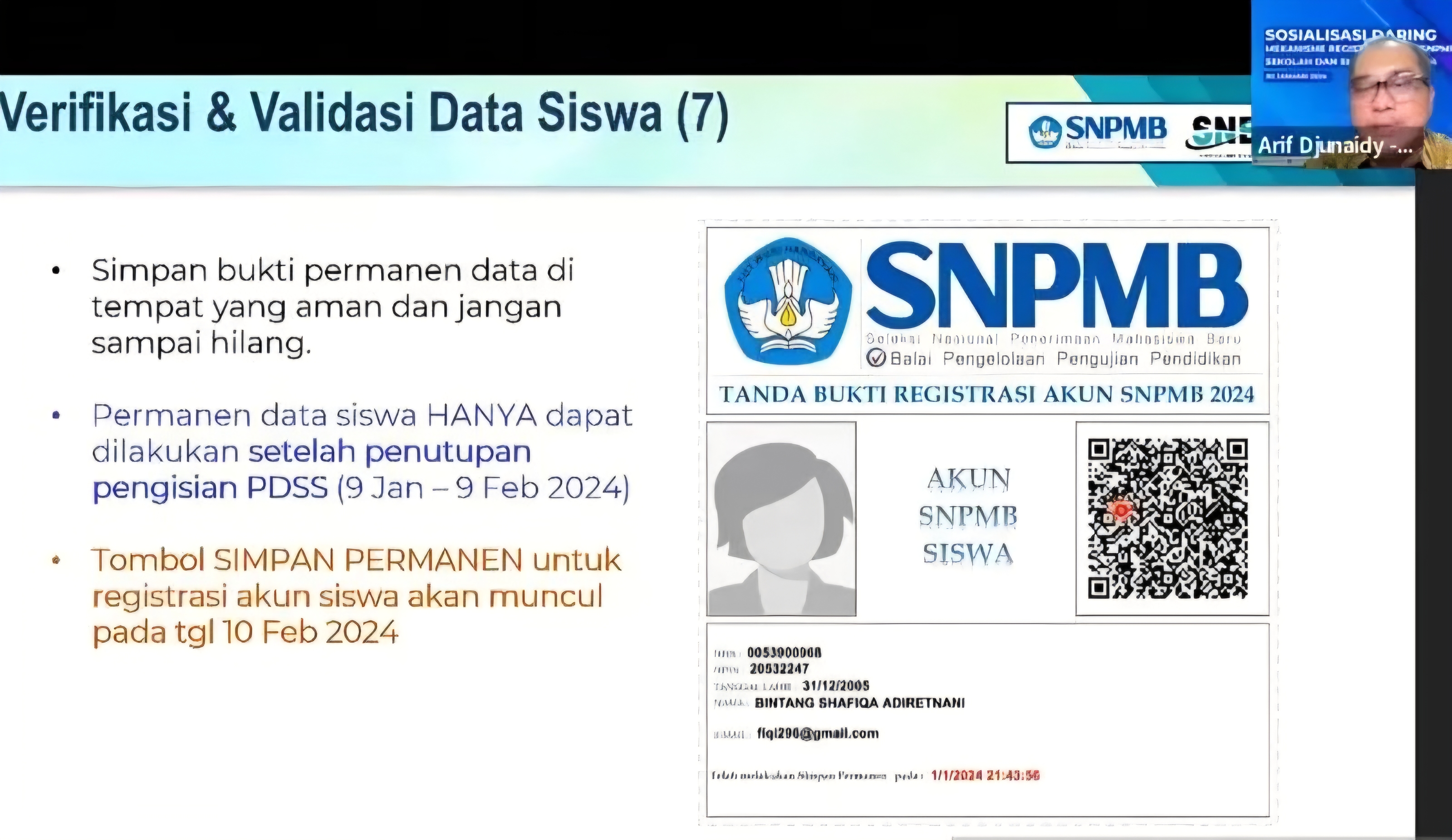 Tangkapan layar sosialisasi mekanisme pendaftaran SNPMB 2026 secara daring.