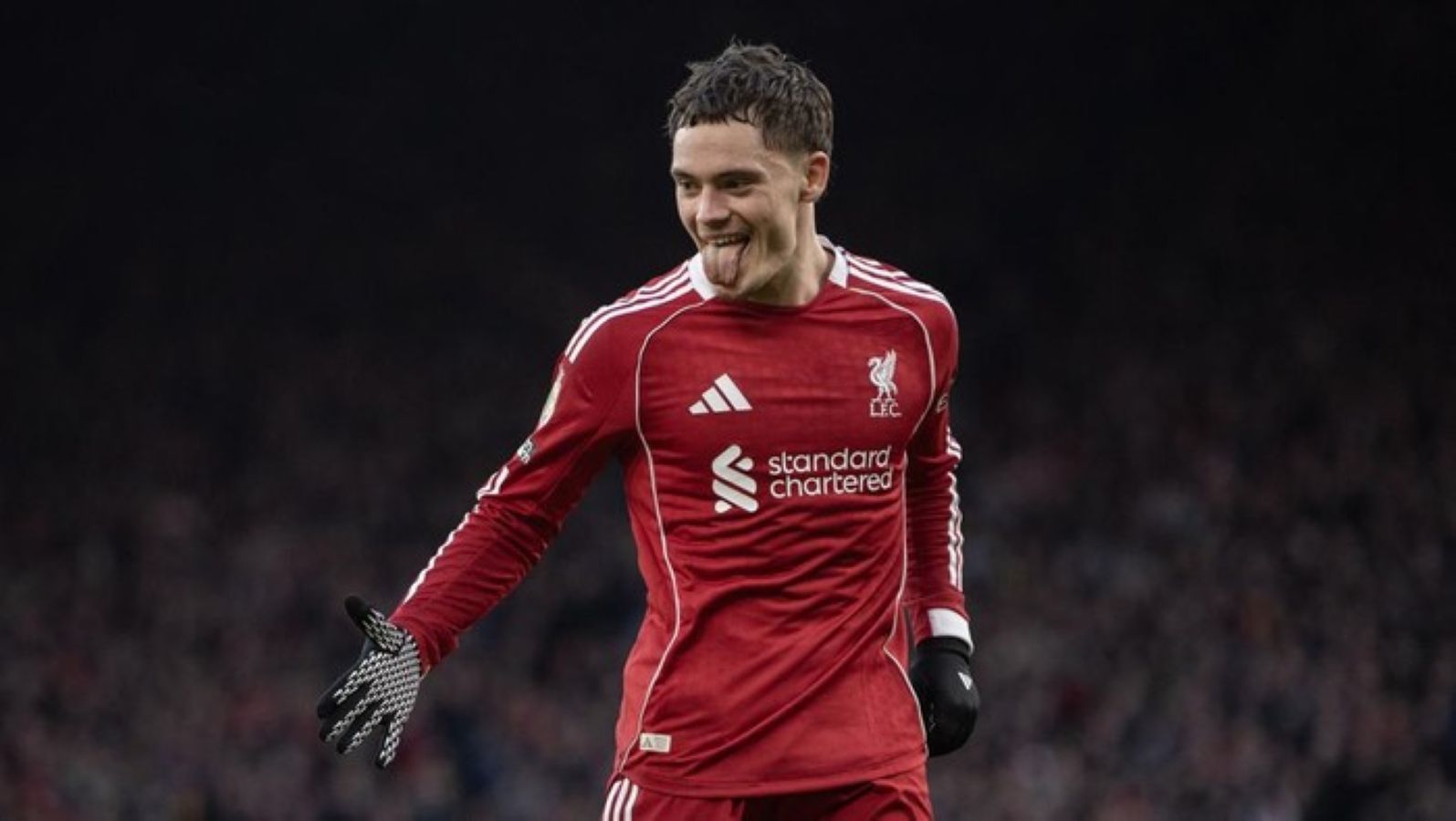 Florian Wirtz merayakan gol ke gawang Burnley dalam laga Liga Inggris di Anfield, Jumat (17/1).