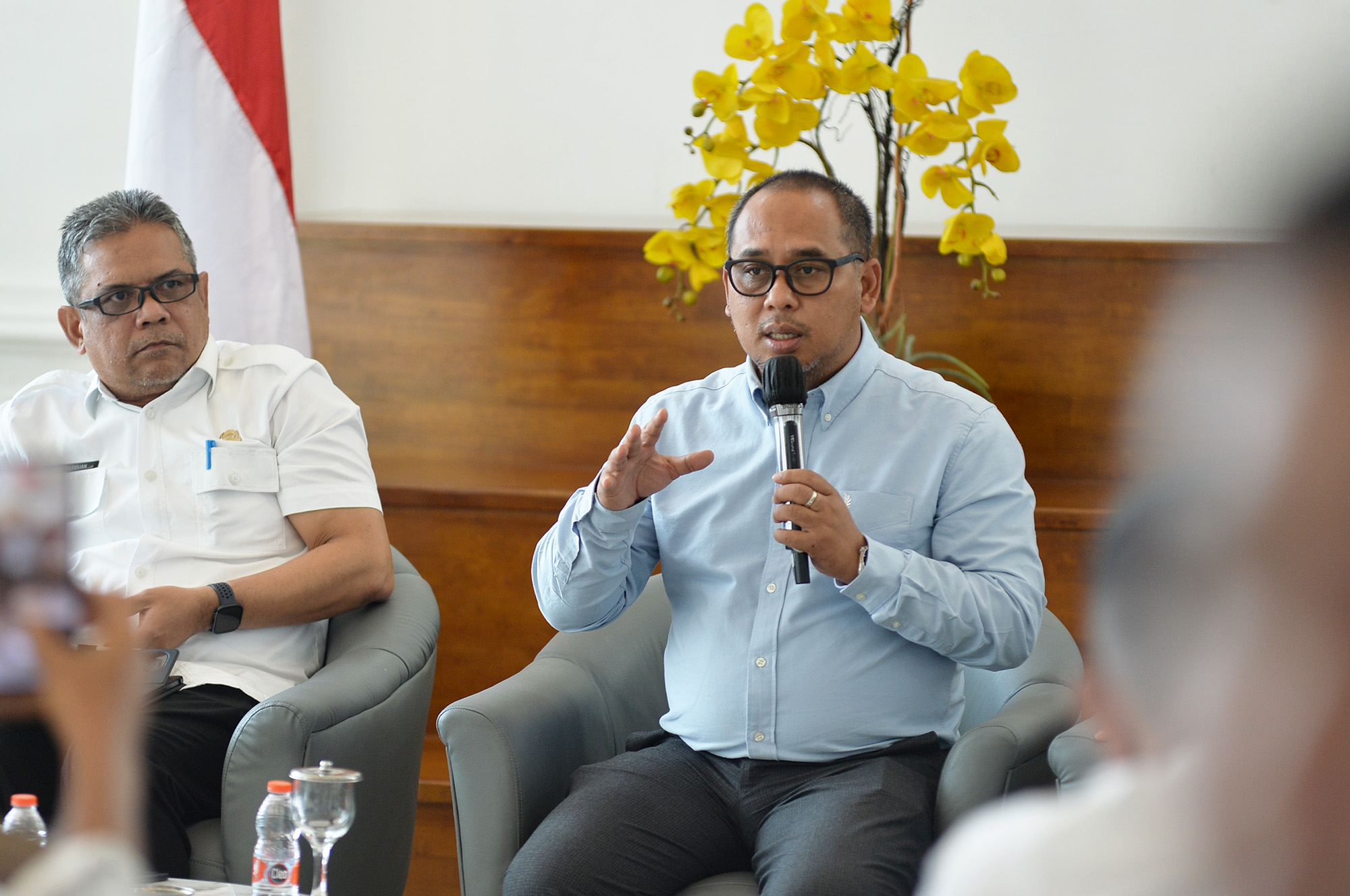 Dinas PUPR Sumut menggelar konferensi pers terkait capaian pembangunan infrastruktur 2025 dan rencana 2026, termasuk penanganan pascabencana, di Lobby Dekranasda Kantor Gubernur Sumut, Rabu (28/1/2026