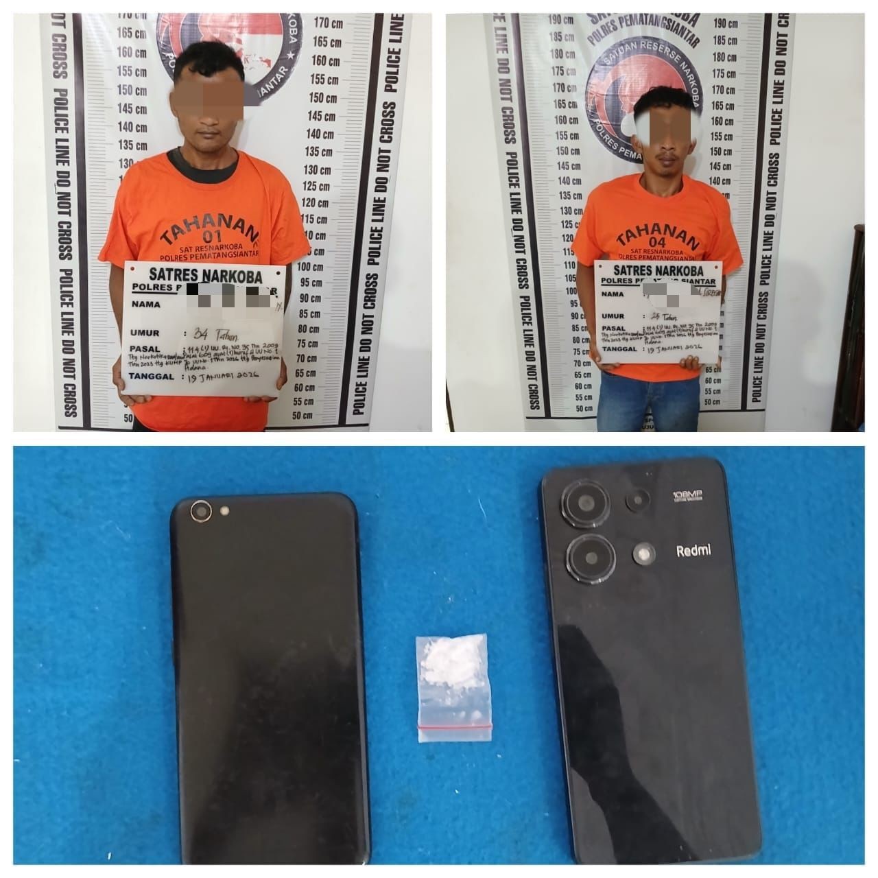 Dua pengedar sabu-sabu yang ditangkap Satresnarkoba Polres Pematangsiantar di Jalan Singosari, Kecamatan Siantar Barat.