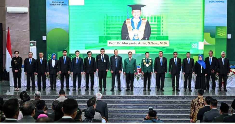Pelantikan Rektor Universitas Sumatera Utara periode 2026&ndash;2031 di Auditorium Kampus USU, Medan, disaksikan Bupati Karo dan jajaran pejabat, Rabu (28/1/2026).