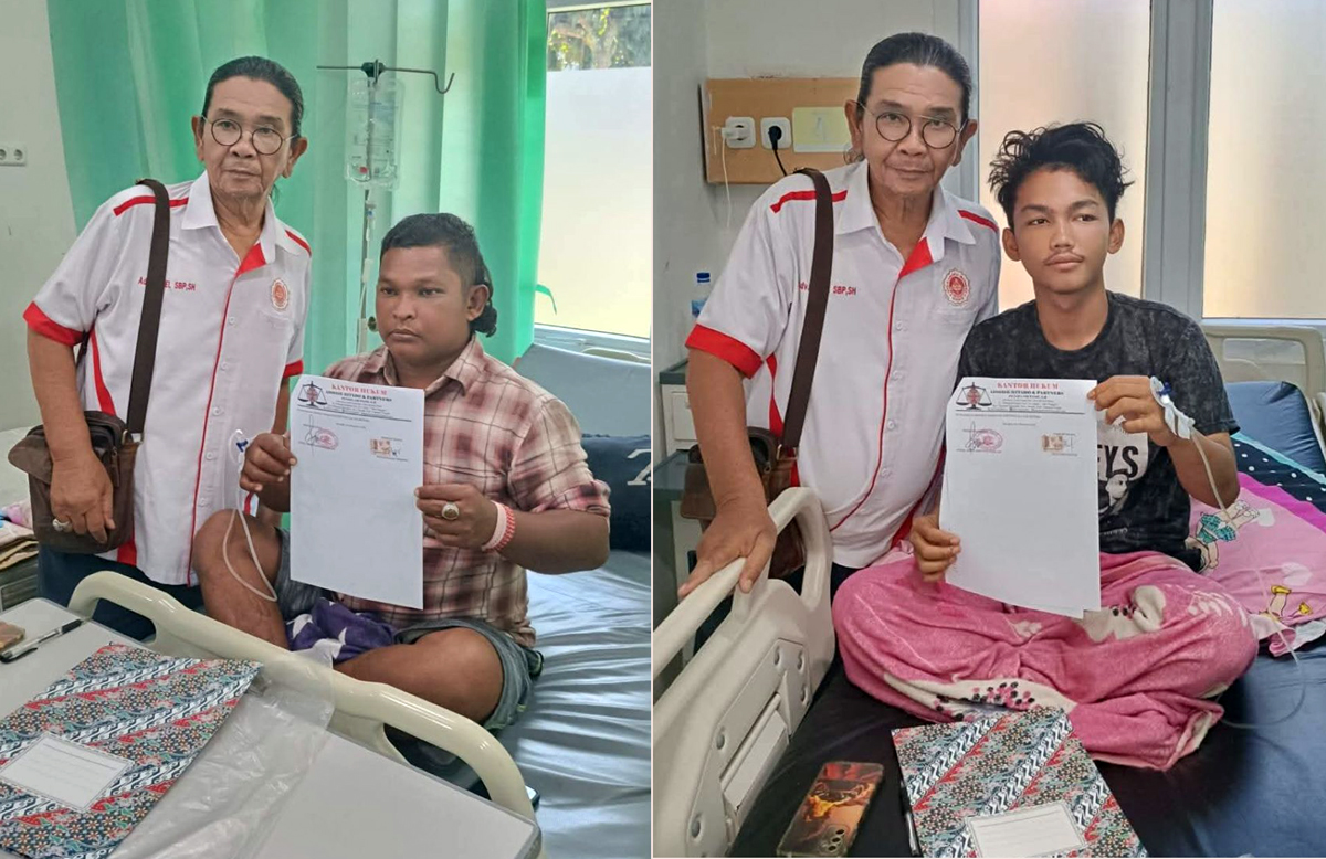 Marhamadan Tanjung dan Erik Pasaribu bersama kuasa hukumnya Peniel Simon Baryona Sitorus di RSU FL Tobing Sibolga.