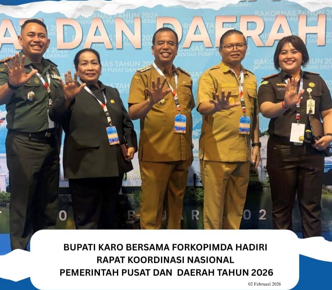 Bupati Karo Antonius Ginting bersama Forkopimda menghadiri Rakornas Pemerintah Pusat dan Daerah 2026 di Sentul, Bogor.