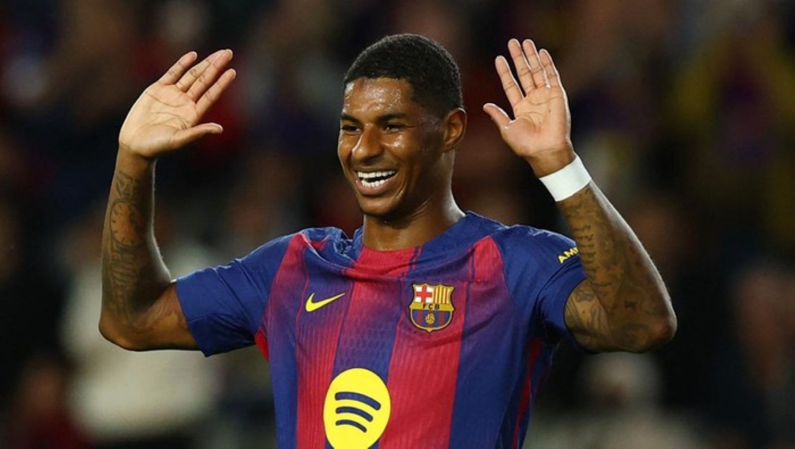 Marcus Rashford tampil bersama Barcelona. Sang penyerang dikabarkan enggan kembali ke Manchester United.