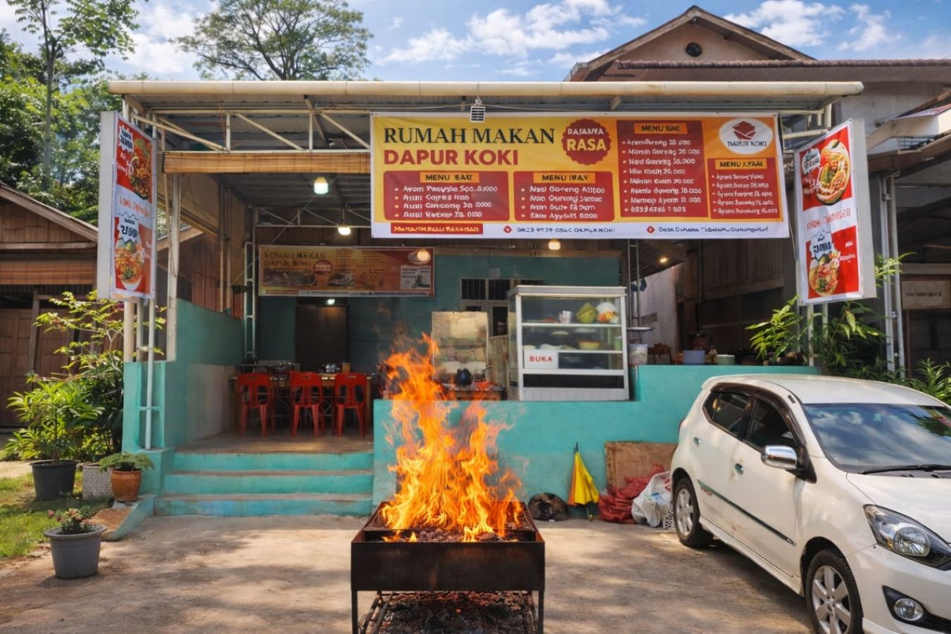 Rumah makan Dapur Koki menghadirkan menu andalan babi bakar bercita rasa autentik Ono Niha di Desa Dahana Tabaloho, Kota Gunungsitoli.  
