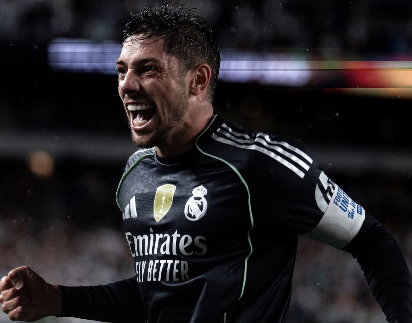 Federico Valverde merayakan gol kemenangan Real Madrid atas Celta Vigo dalam laga La Liga di Stadion Abanca Bala&iacute;dos.