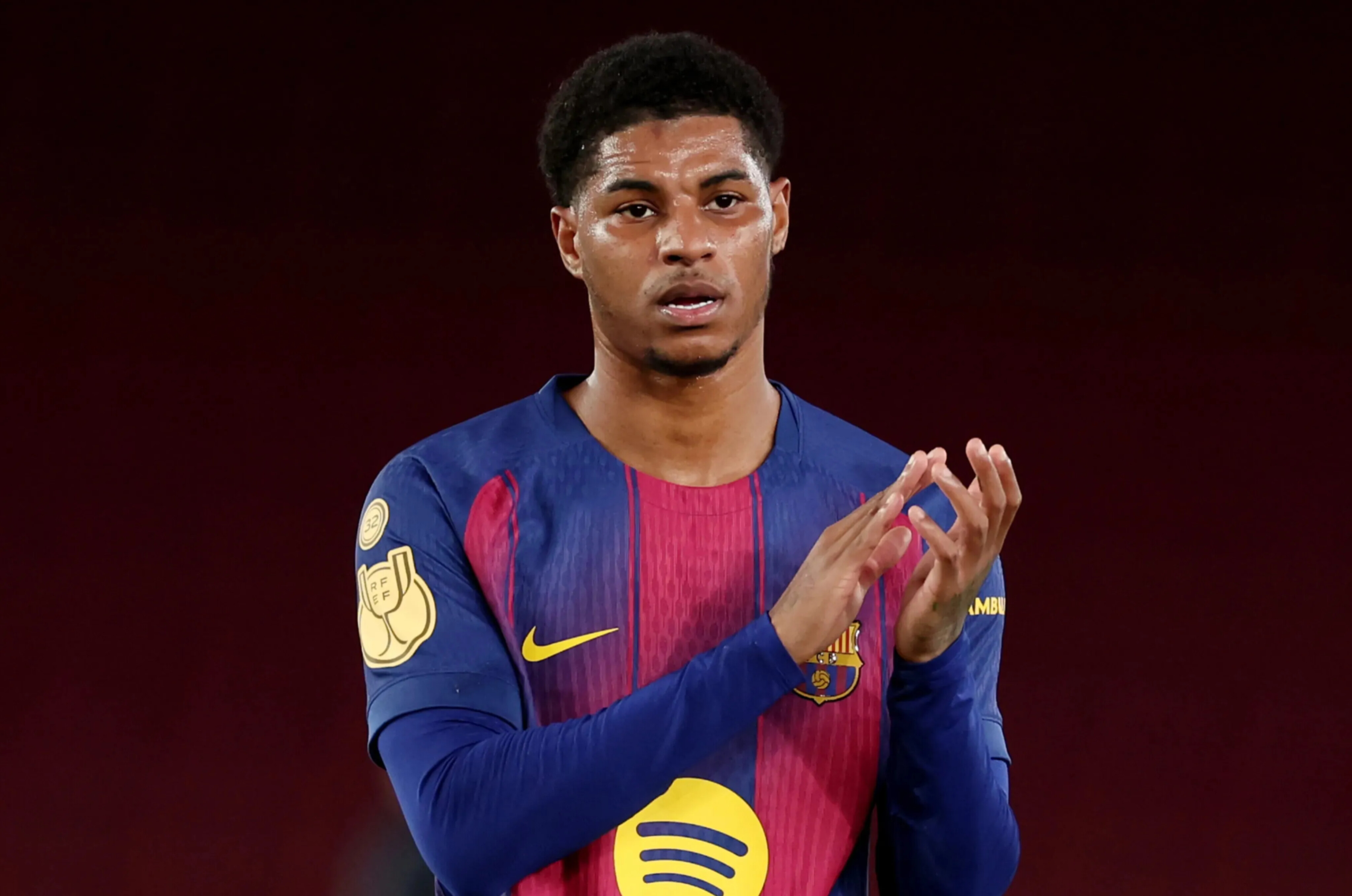 Marcus Rashford saat memperkuat FC Barcelona pada musim 2025/2026. Masa depan striker Inggris itu masih menjadi perdebatan di Manchester United.