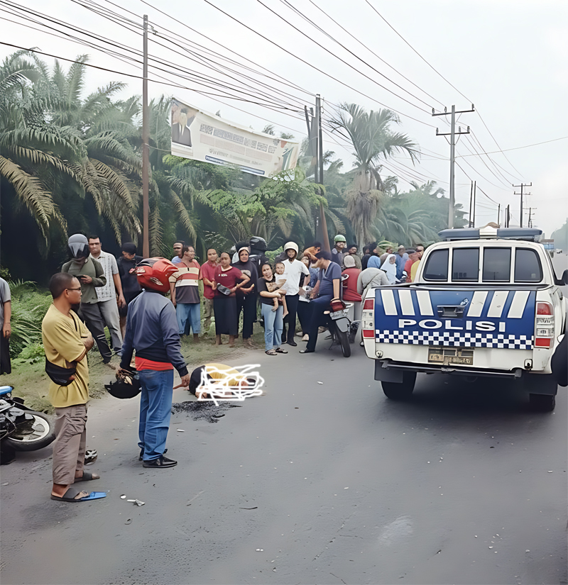 Polisi melakukan evakuasi korban kecelakaan yang melibatkan 1 unit sepedamotor dan Bus Intra.