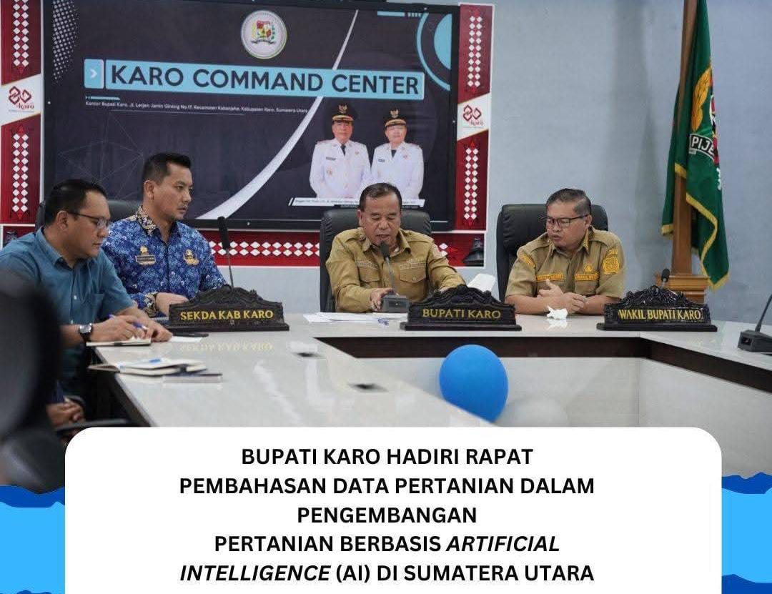Bupati Karo Antonius Ginting memimpin rapat pembahasan pengembangan pertanian berbasis AI di Kantor Bupati Karo.