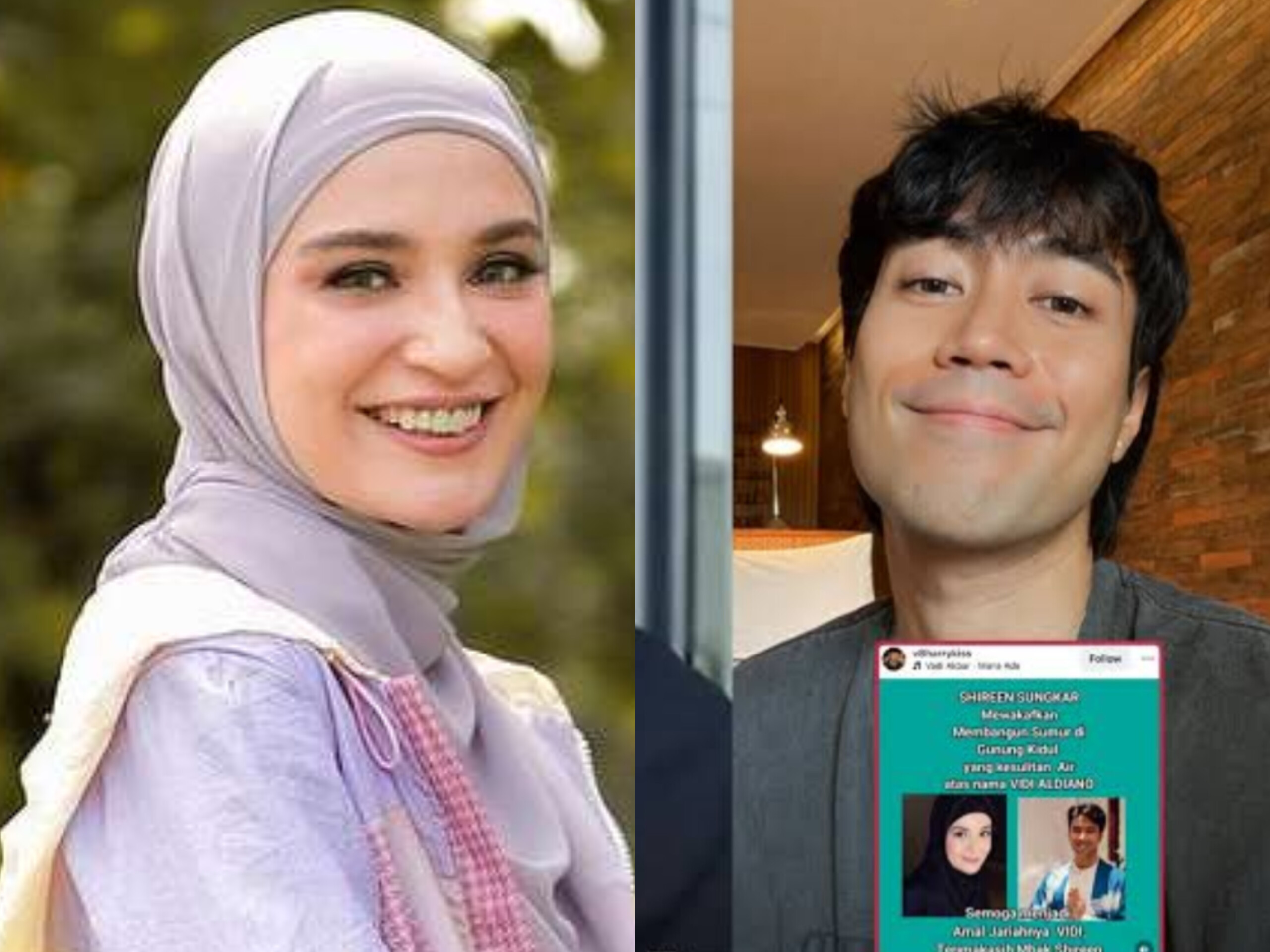 Shireen Sungkar dan Vidi Aldiano. Shireen membangun sumur di Gunungkidul sebagai amal jariyah untuk sahabatnya.