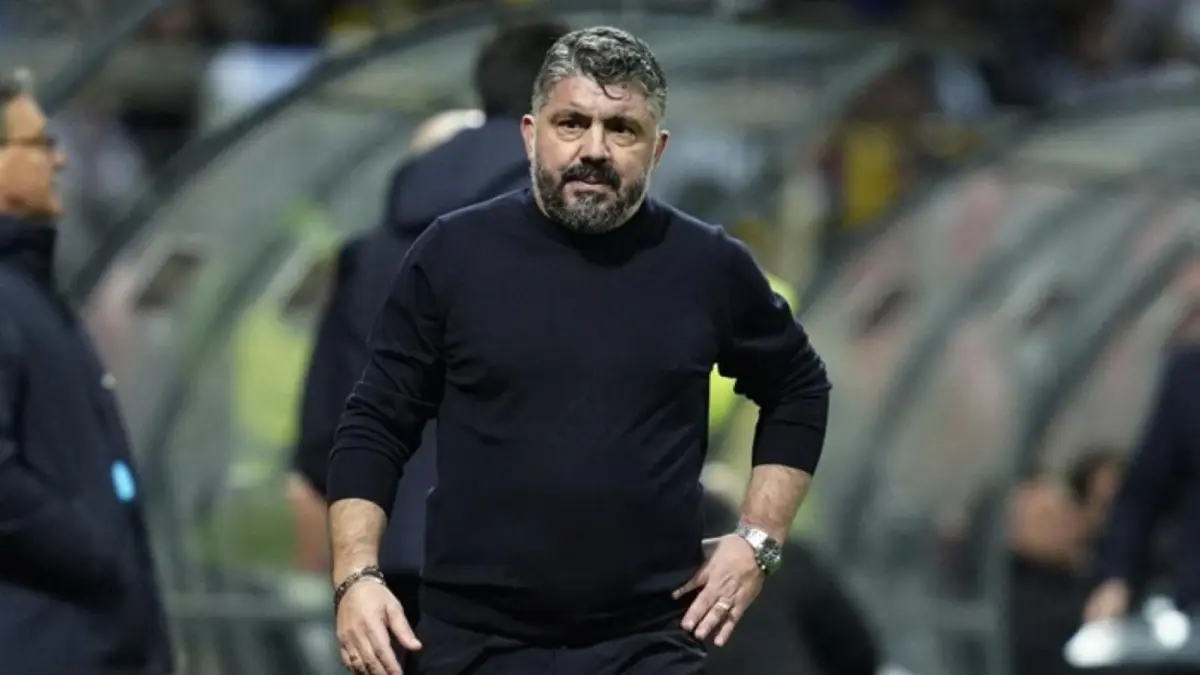 Ekspresi kecewa pelatih Italia Gennaro Gattuso usai timnya kalah adu penalti dari Bosnia di play-off Piala Dunia 2026 di Zenica.