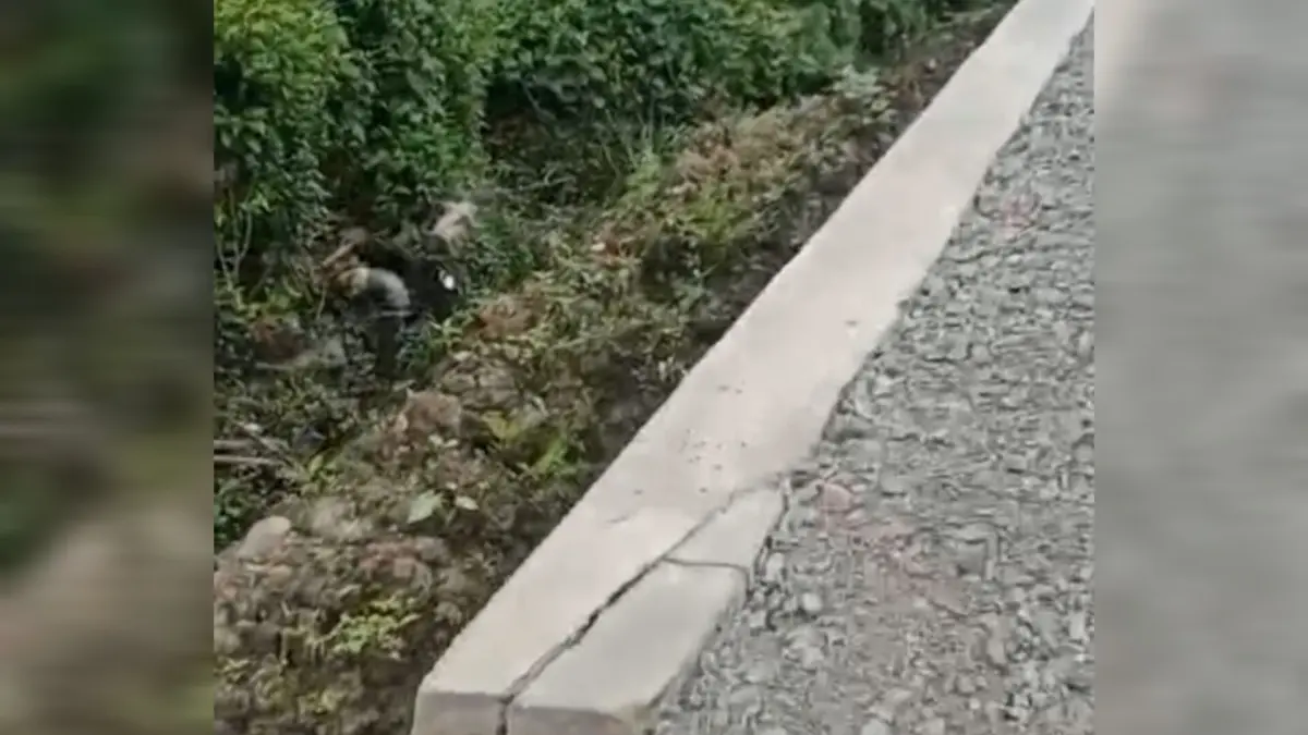 Kondisi tembok penahan tanah (TPT) pada proyek jalan nasional di Nias Utara yang tampak mengalami keretakan di beberapa bagian.