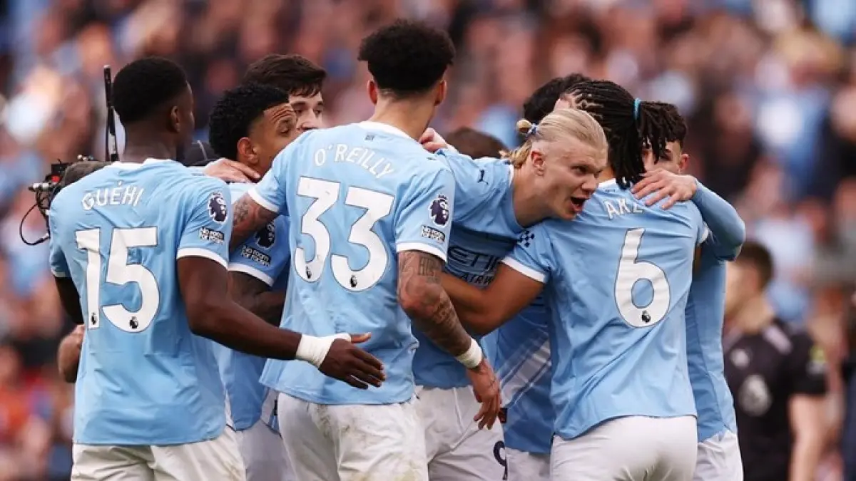 Aksi pemain Manchester City saat mengalahkan Arsenal 2-1 di Etihad Stadium pada lanjutan Liga Inggris.