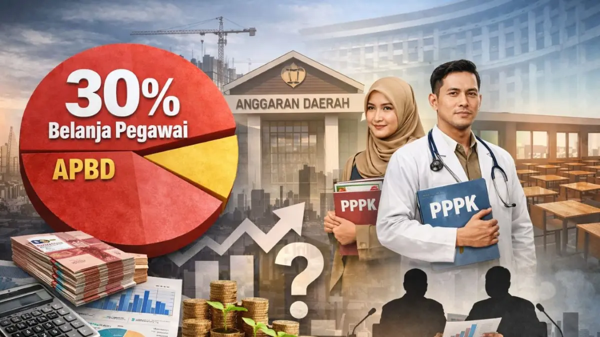 Ilustrasi kebijakan pembatasan belanja pegawai daerah maksimal 30 persen sesuai Undang-Undang HKPD yang mulai berlaku penuh pada 2027.