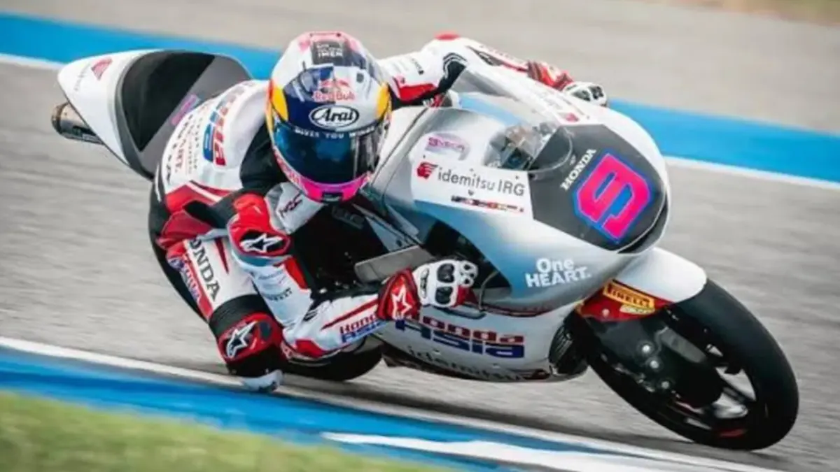 Pebalap Indonesia Veda Ega Pratama memacu motornya saat balapan Moto3 Spanyol 2026 di Sirkuit Jerez, usai melakukan comeback hingga finis posisi keenam.