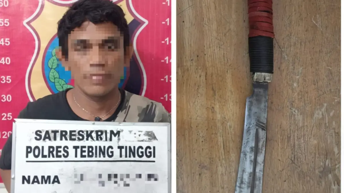 Pelaku pembacokan diamankan polisi bersama barang bukti parang yang digunakan dalam aksi penganiayaan di Tebingtinggi.