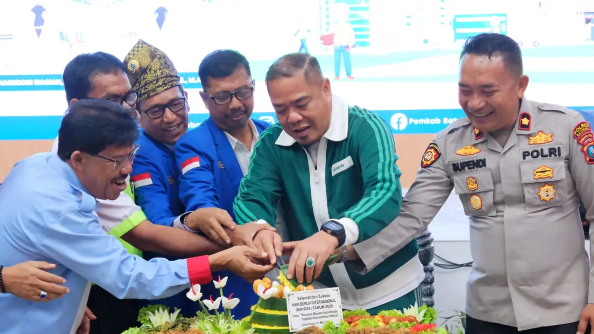 Suasana peringatan Hari Buruh Internasional (May Day) 2026 di Aula Kantor Bupati Batu Bara, Kecamatan Lima Puluh.