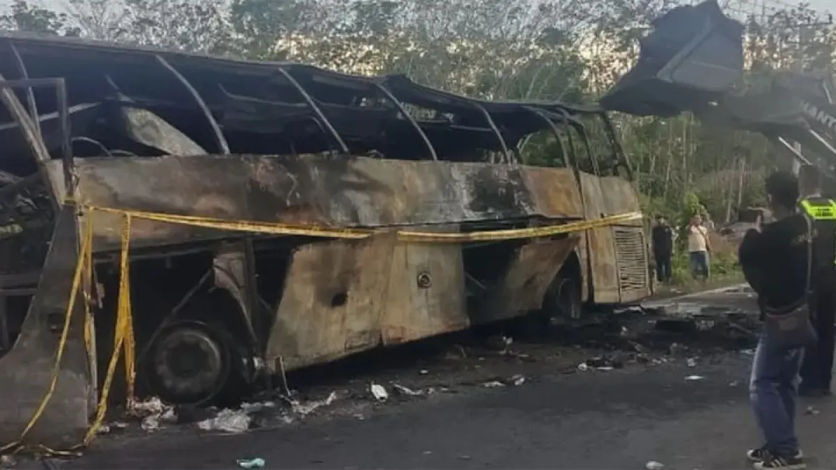 Puing puing bus PT Antar Lintas Sumatera (ALS) yang mengalami kecelakaan tragis di Musi Rawas Utara (Muratara), Sumatera Selatan.