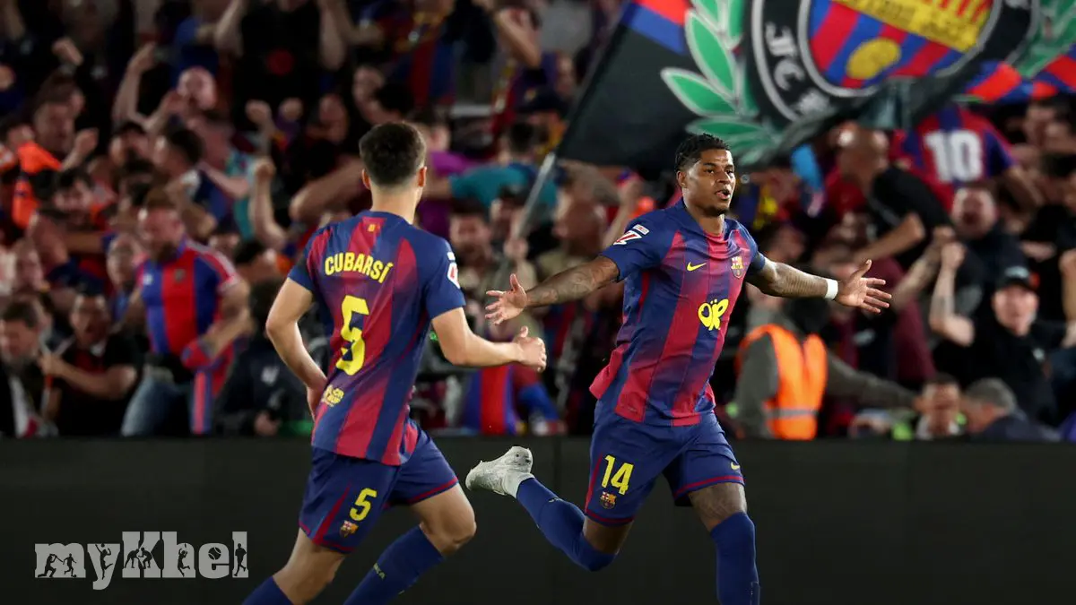Marcus Rashford merayakan gol free kick spektakulernya saat Barcelona mengalahkan Real Madrid dalam laga El Clasico Liga Spanyol 2026.