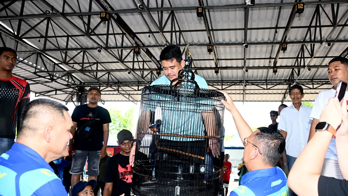  Gubernur Sumatera Utara Muhammad Bobby Afif Nasution membuka kontes burung berkicau Anniversary ke-4 Sedulur Kicau Mania Nusantara (SKMN) di Katamso Land, Jalan Brigjen Katamso, Medan, Minggu (17/5/2026). (Diskominfo Sumut/Fahmi Aulia)