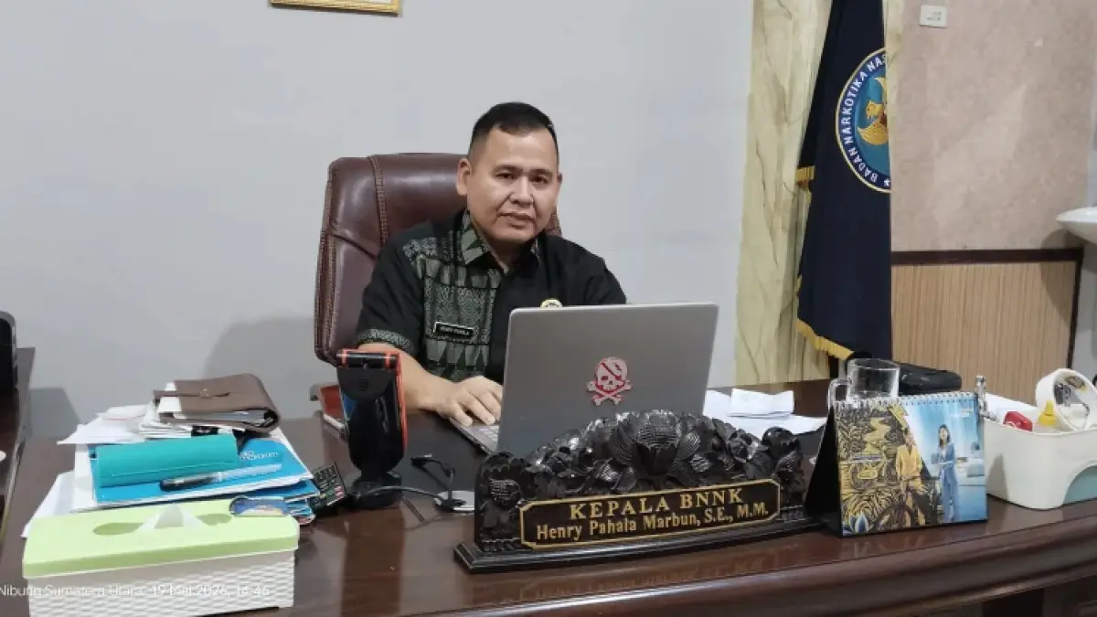 Kepala BNNK Tanjungbalai, Henry Pahala Marbun memberikan keterangan terkait hasil asesmen pengguna narkoba berinisial FT.
