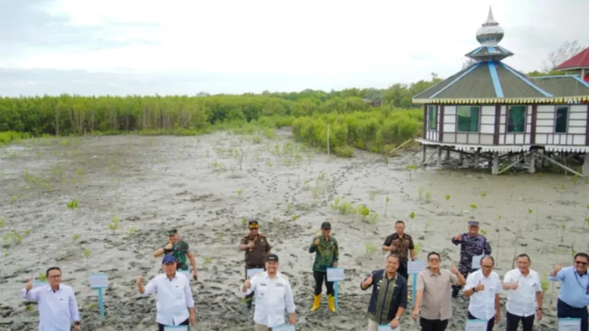 Bupati Batu Bara, Dr H Baharuddin Siagian serta Forkopimda tanam mangrove.