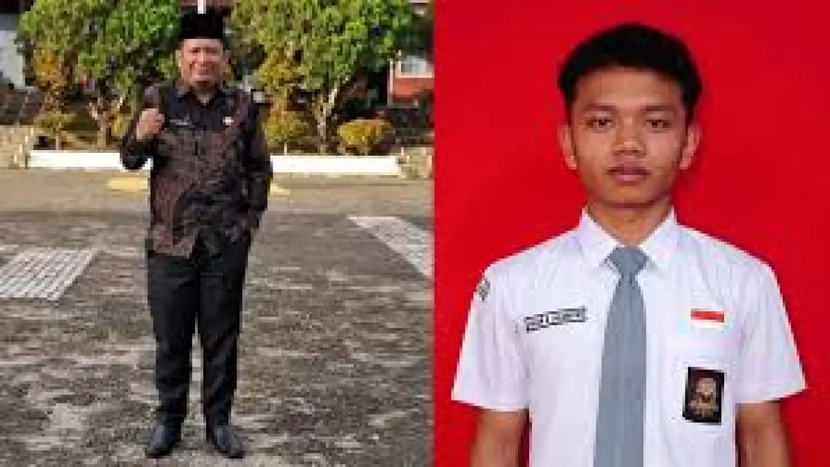 Kepala SMAN 2 Plus Sipirok Akhiruddin Harahap dan siswa Hasan Nasrullah Dalimunthe.