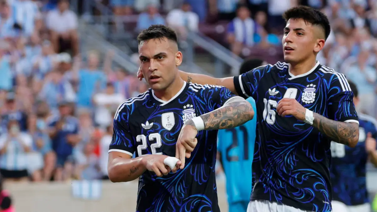Lautaro Martinez merayakan gol pembuka Argentina saat menghadapi Honduras dalam laga uji coba internasional jelang Piala Dunia 2026 di Texas.