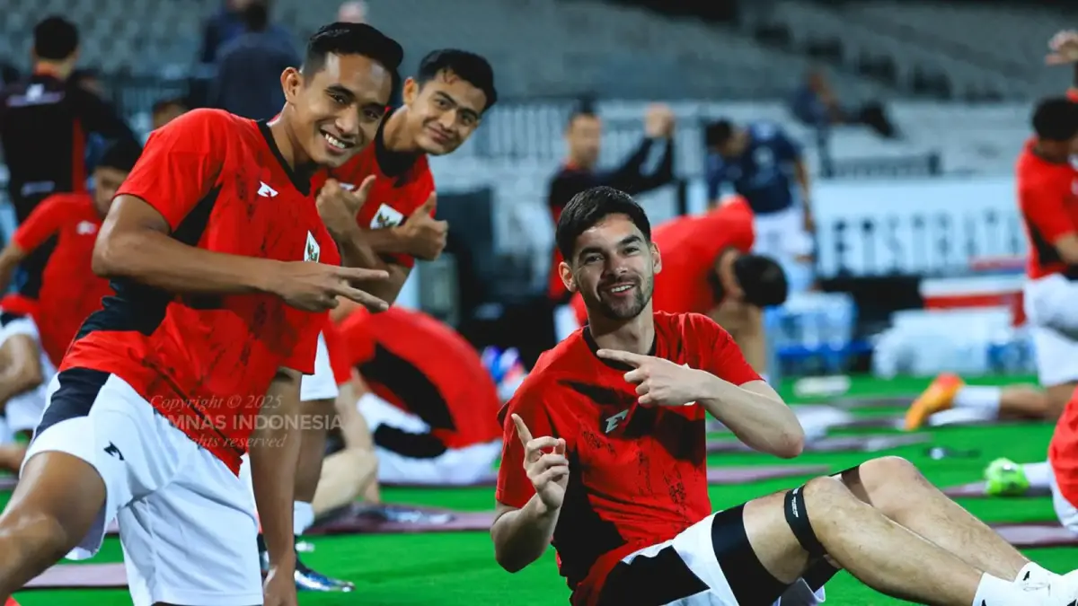 Pemain Timnas Indonesia menjalani sesi latihan jelang laga FIFA Matchday melawan Mozambik di Stadion Utama Gelora Bung Karno, Jakarta.