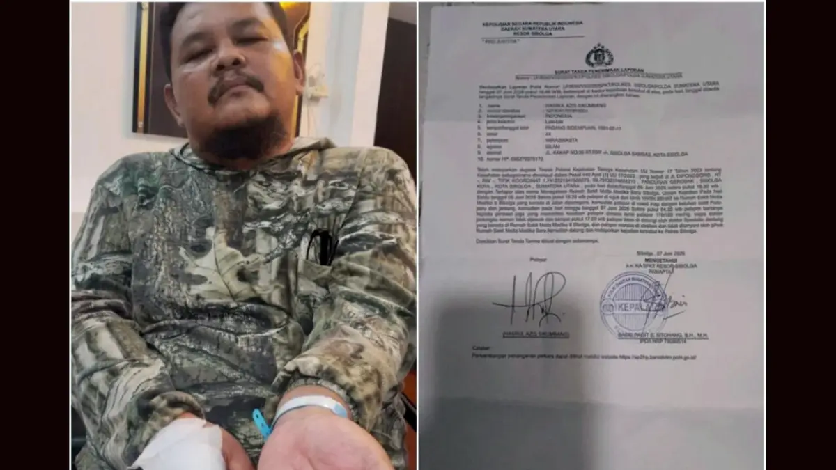 Hasrul Sikumbang alias Abu Nisa menunjukkan surat tanda penerimaan laporan yang dibuatnya di Polres Sibolga terkait dugaan pelayanan medis yang tidak sesuai selama menjalani rawat inap di RS Metta Medika Baru.&nbsp;